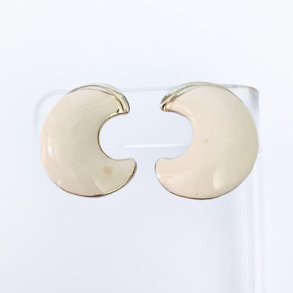 Vintage Clip On Earrings Large Curved Cream Statement - Some Marks
